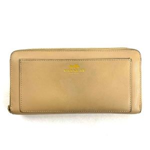 Coach F50427 Taupe Leather Large Zip Around Wallet Clutch Purse Front Pocket